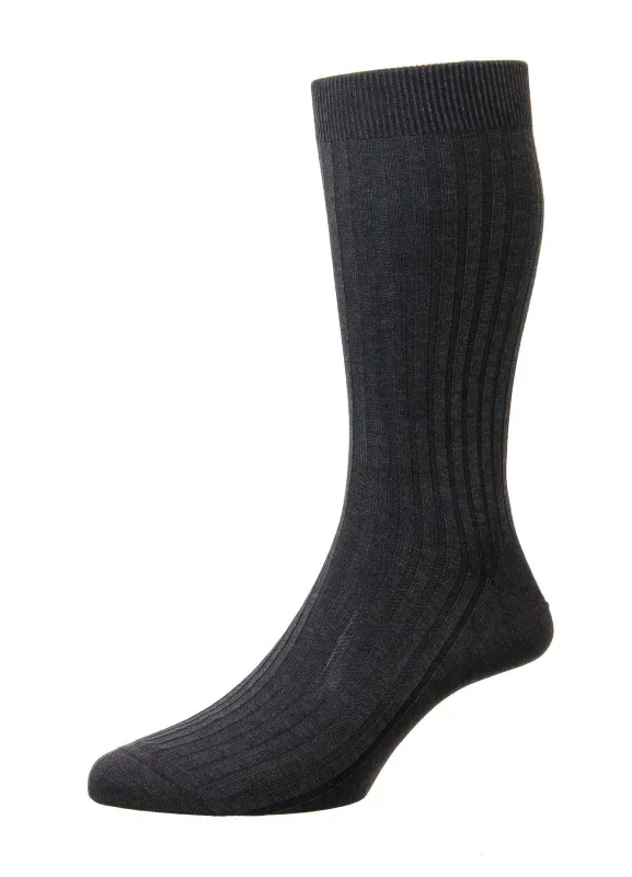 DANVERS | Classic 5x3 Rib Mercerised Cotton | Dark Grey made by Pantherella