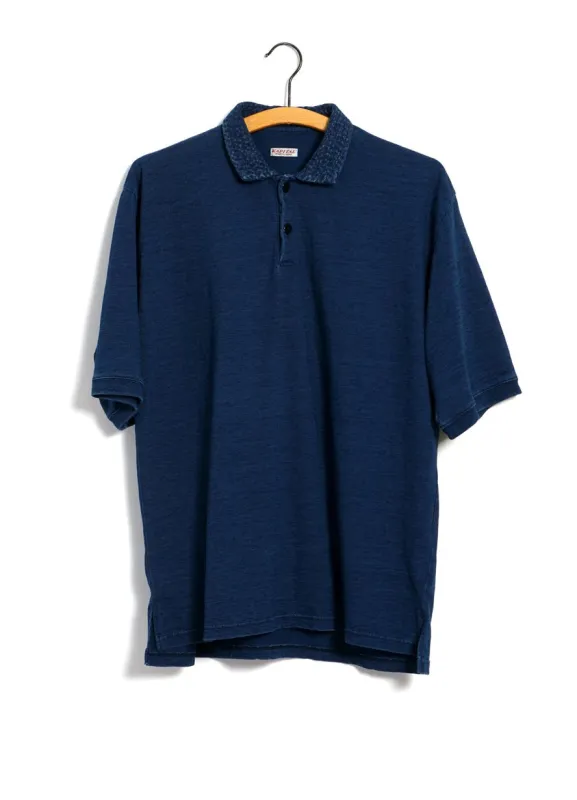 INDIGO | Jersey Sashiko Polo Shirt | Indigo sold by Hansen Garments