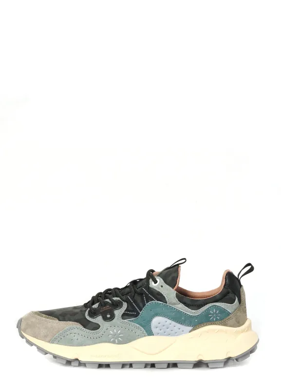 YAMANO 3 | Suede/Nylon Animal Print Sneaker | Anthracite Green sold by Hansen Garments