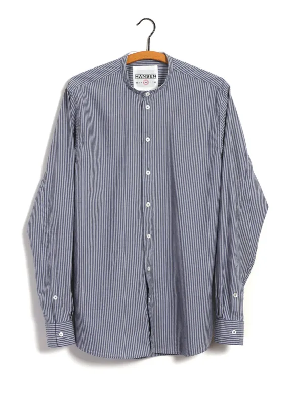 ANTE | Collarless Shirt | Small Blue Stripes sold by Hansen Garments