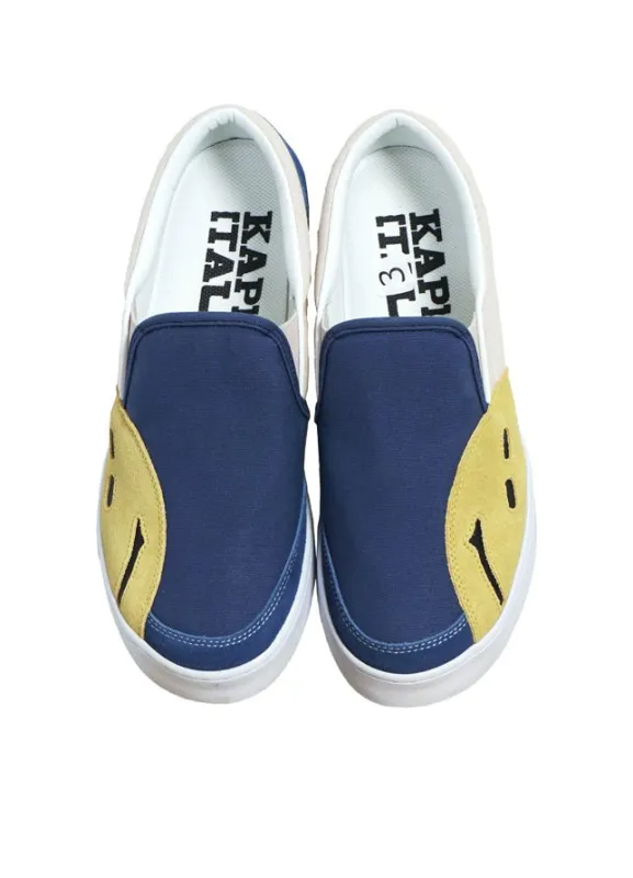 RAIN SMILE | Slop On Shoes | Ecru x Blue sold by Hansen Garments