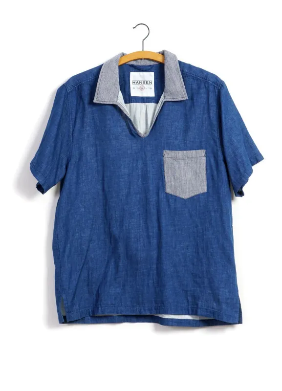 PHILIP | Short Sleeve Pull-On Shirt | Indigo/Stripe sold by Hansen Garments