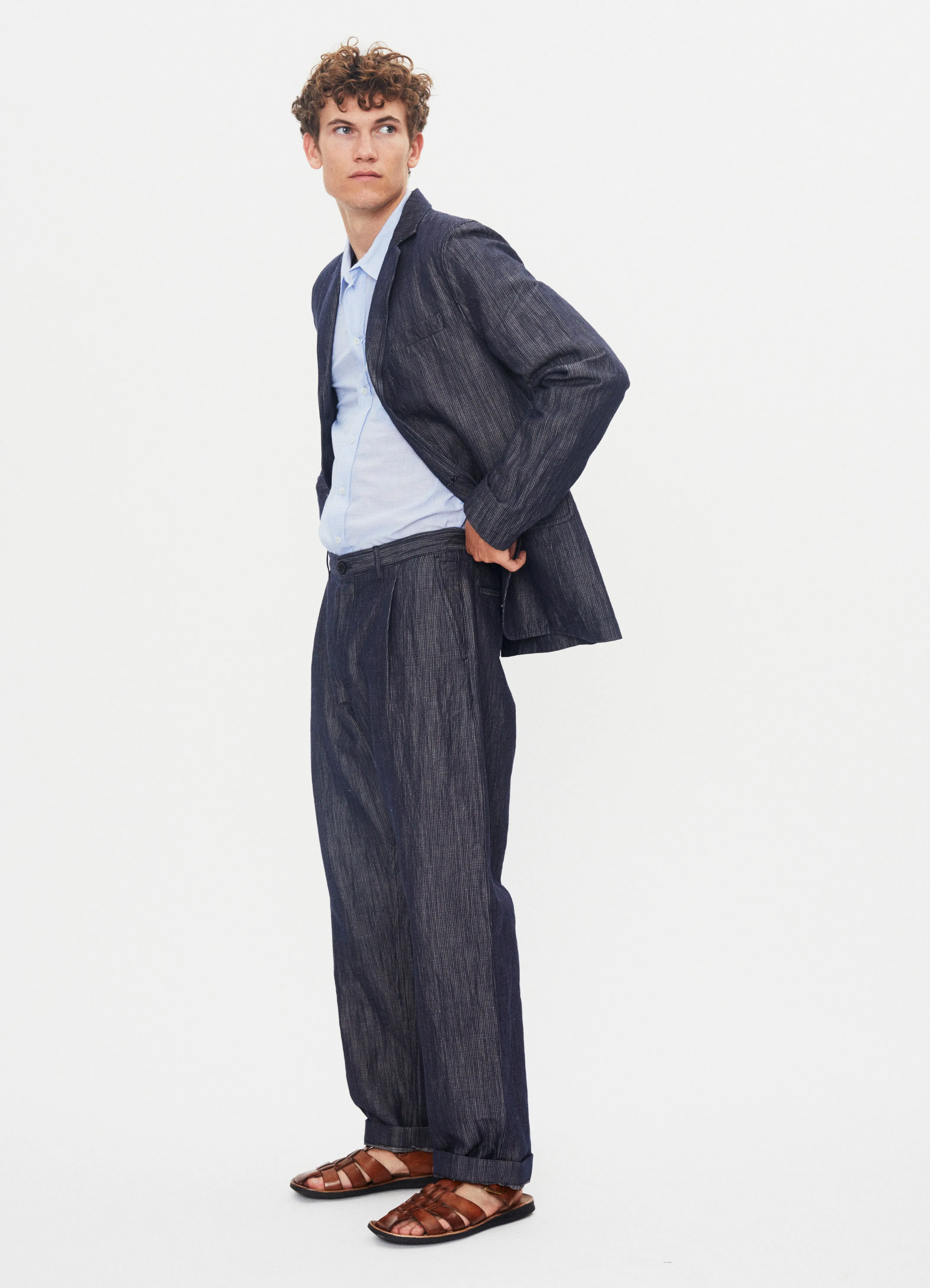 SUNE 31-66-3 | Classic Pleated Trousers | Navy Dobby sold by Hansen Garments product image thumbnail 2
