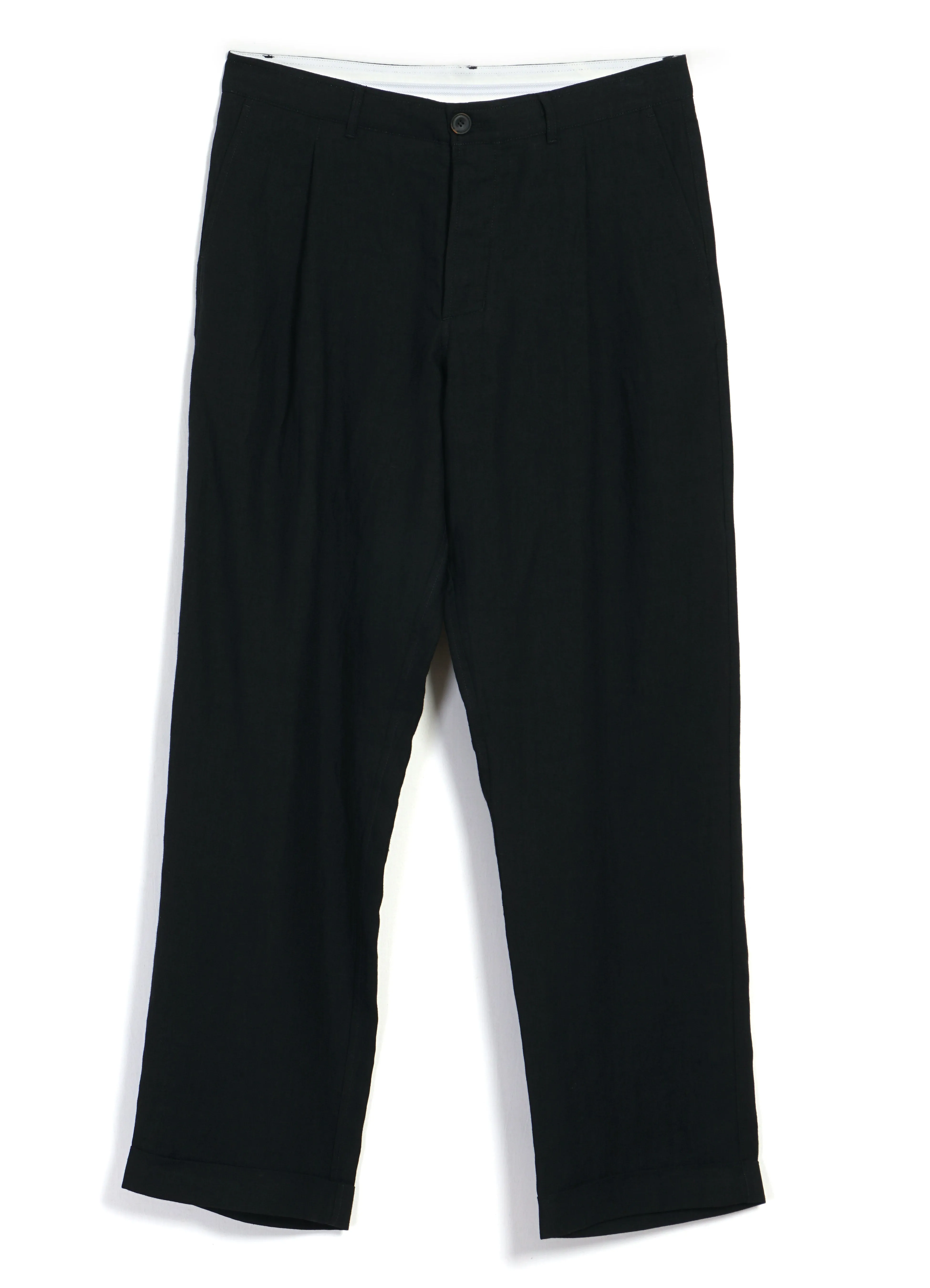 SUNE 31-67-2 | Classic Pleated Trousers | Black Linen sold by Hansen Garments