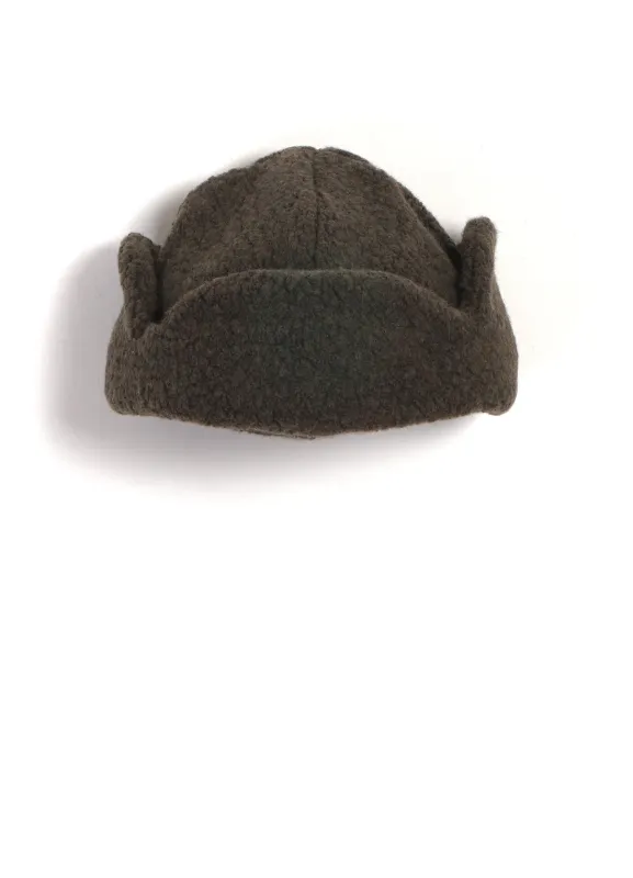 Recycled Wool Flight Cap With Earflaps | Olive sold by Hansen Garments