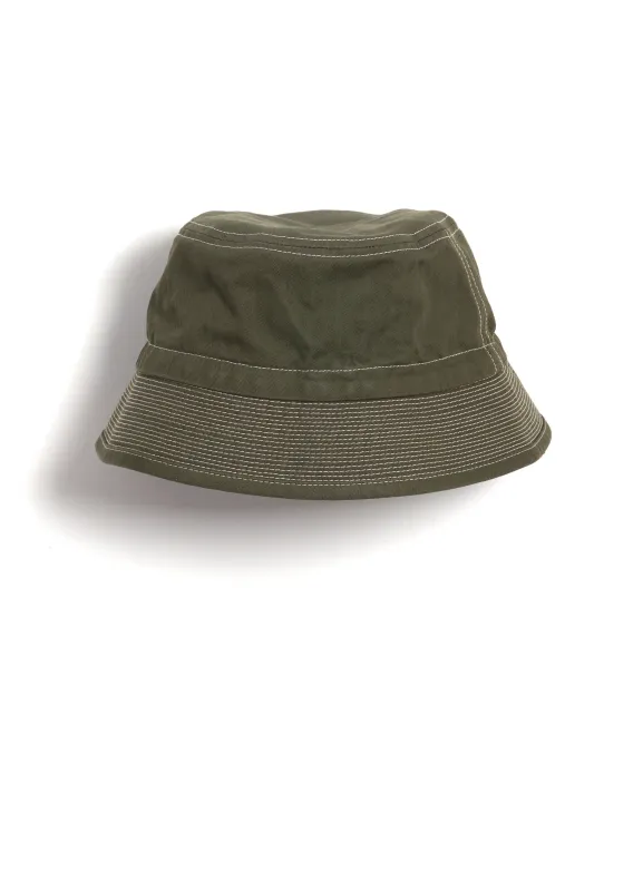 Cotton Herringbone Bucket Hat | Olive sold by Hansen Garments
