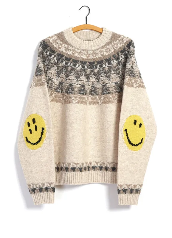 NORDIC SMILIE | Wool-Jacquard Crewneck Sweater | Ecru made by Kapital