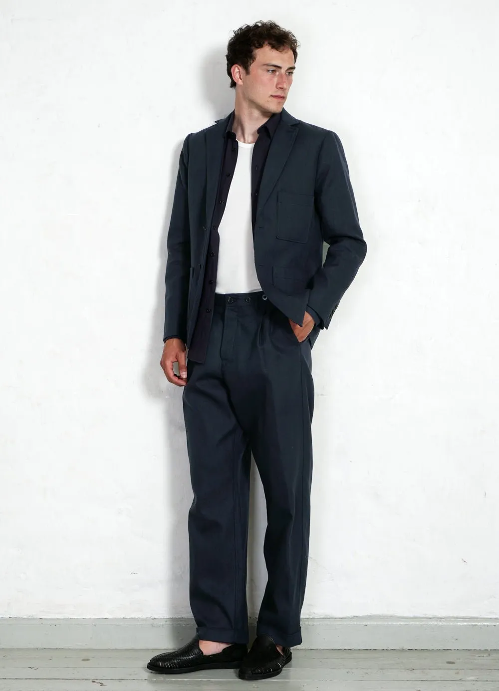 SUNE | Pleated Wide Cut Trousers | Dark Blue sold by Hansen Garments product image thumbnail 2