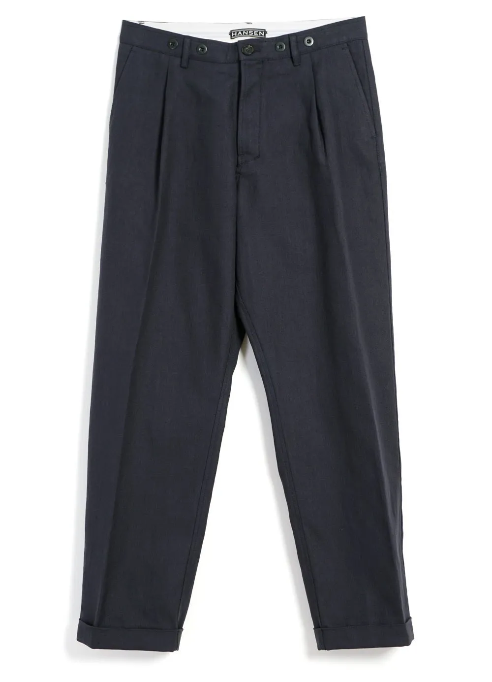 SUNE | Pleated Wide Cut Trousers | Dark Blue sold by Hansen Garments