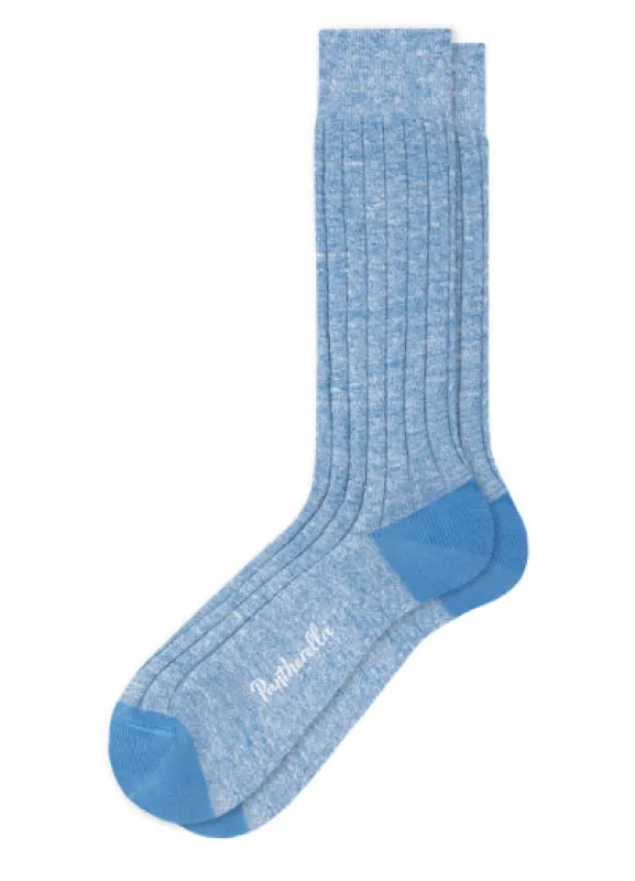 HAMADA | 8x3 Rib Contrast Cotton/Linen Socks | Denim/Azure made by Pantherella
