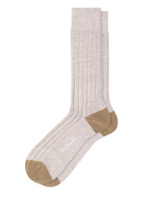 HAMADA | 8x3 Rib Contrast Cotton/Linen Socks | Linen/Cream made by Pantherella