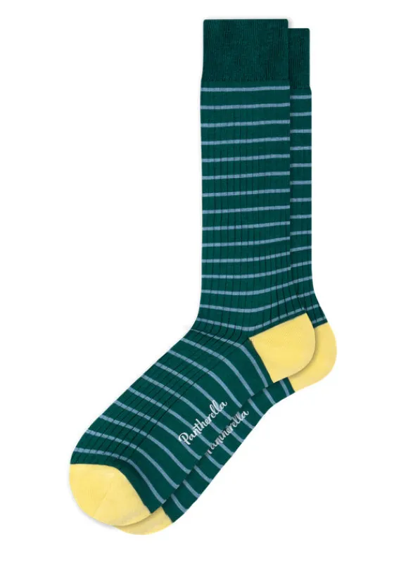 DOWNE | 5x1 Rib Fine Stripe Contrast Socks | Sea Green made by Pantherella