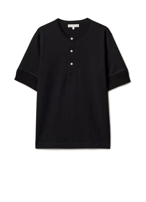 GOOD ORIGINALS | Loopwheeled Short Sleeve Henley | Deep Black made by Merz B. Schwanen