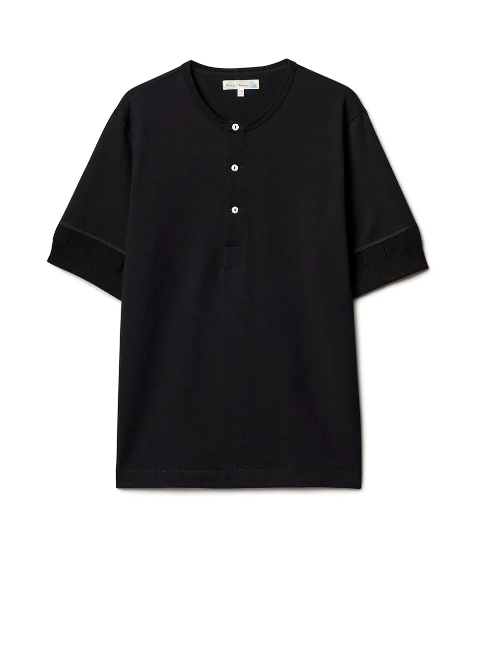 GOOD ORIGINALS | Loopwheeled Short Sleeve Henley | Deep Black sold by Hansen Garments