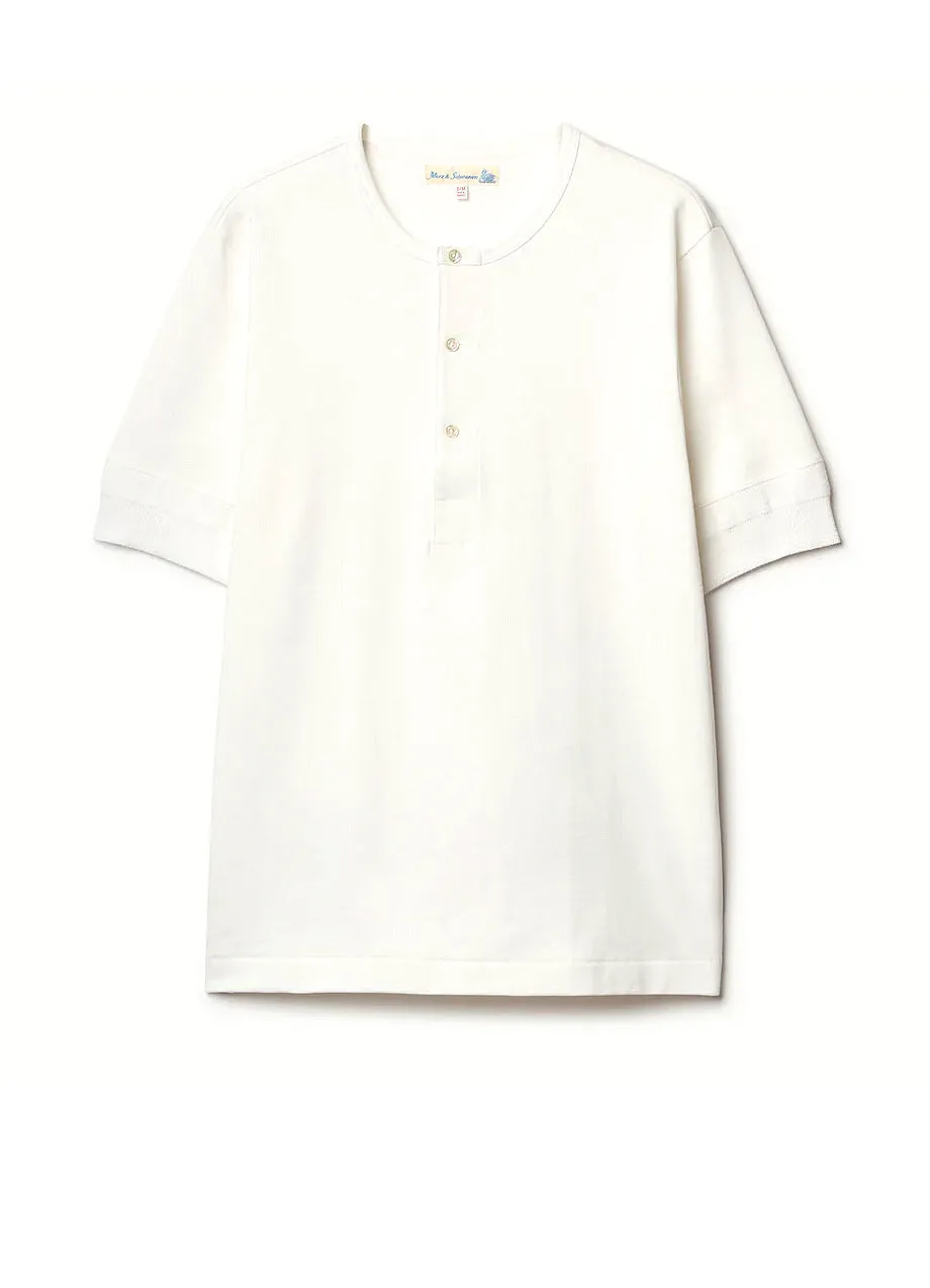 GOOD ORIGINALS | Loopwheeled Short Sleeve Henley | White sold by Hansen Garments