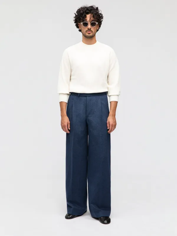 Denim Wool Cashmere Trousers (Extra Wide Fit) sold by Grand Lè Mar