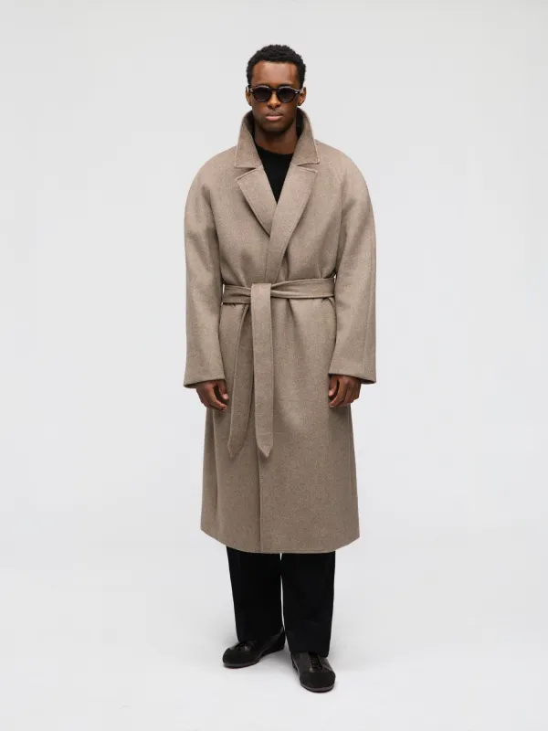 Taupe Yak Raglan Coat (DB) sold by Grand Lè Mar