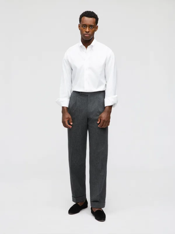 Mid Grey Flannel Wool Trousers (Straight Fit) sold by Grand Lè Mar