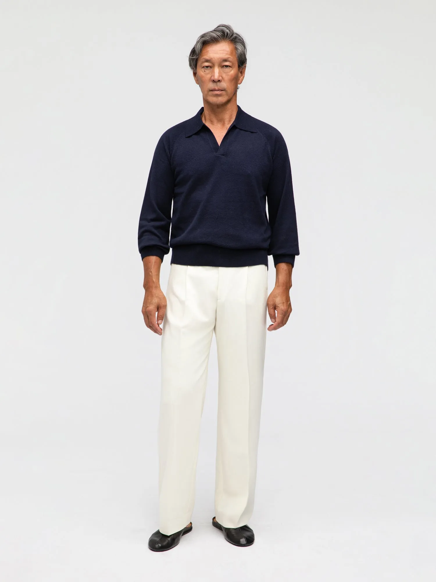 Navy Merino Wool Cashmere Polo sold by Grand Lè Mar