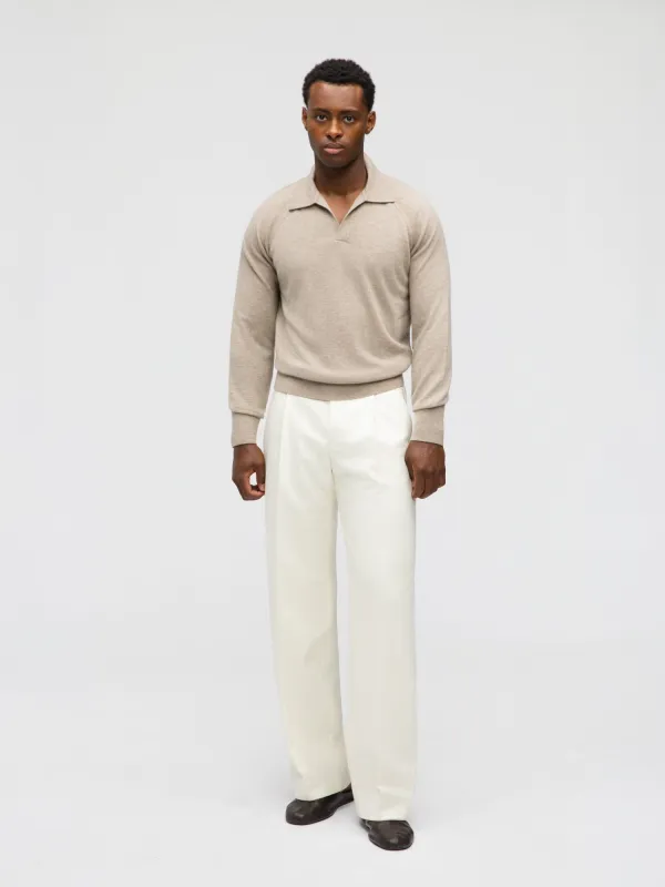 Taupe Merino Wool Cashmere Polo sold by Grand Lè Mar