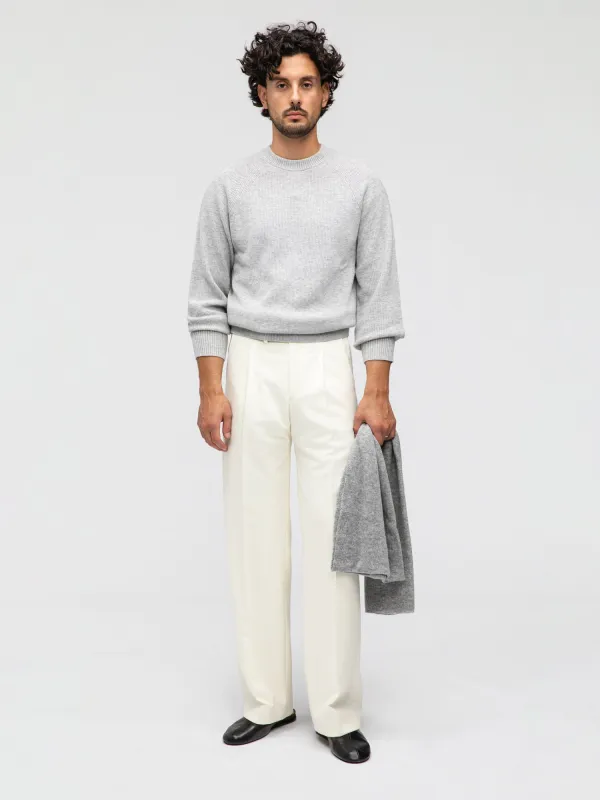 Grey Merino Wool Cashmere Raglan Crewneck sold by Grand Lè Mar