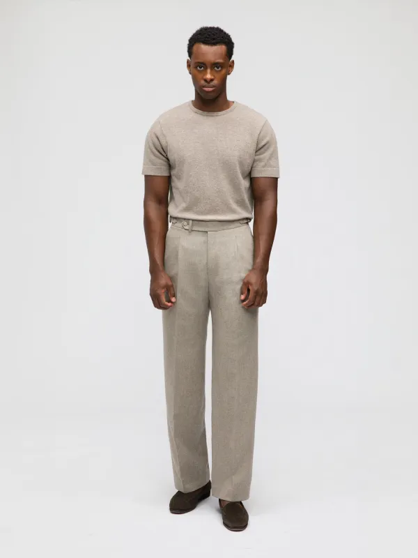 Taupe Flannel Wool Trousers (Wide Fit) sold by Grand Lè Mar