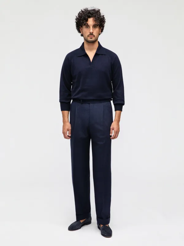 Navy Flannel Wool Trousers (Straight Fit) sold by Grand Lè Mar