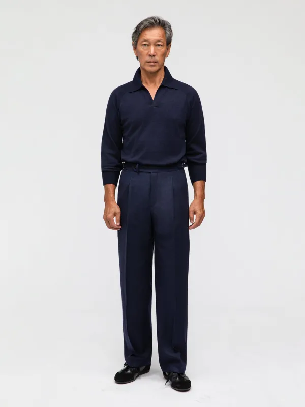 Navy Flannel Wool Trousers (Wide Fit) sold by Grand Lè Mar