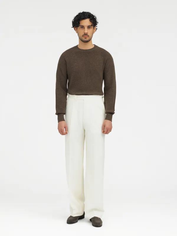 Bone White Wool Trousers (Wide Fit) sold by Grand Lè Mar