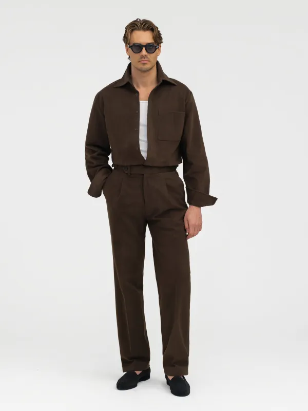 Dark Brown Cotton Trousers (Wide Fit) sold by Grand Lè Mar