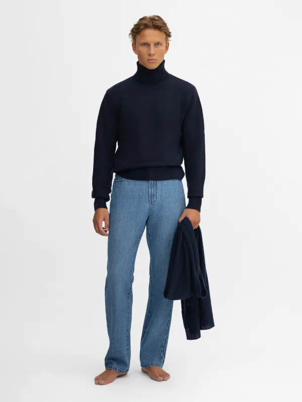 Navy Merino Wool Cashmere Turtleneck sold by Grand Lè Mar