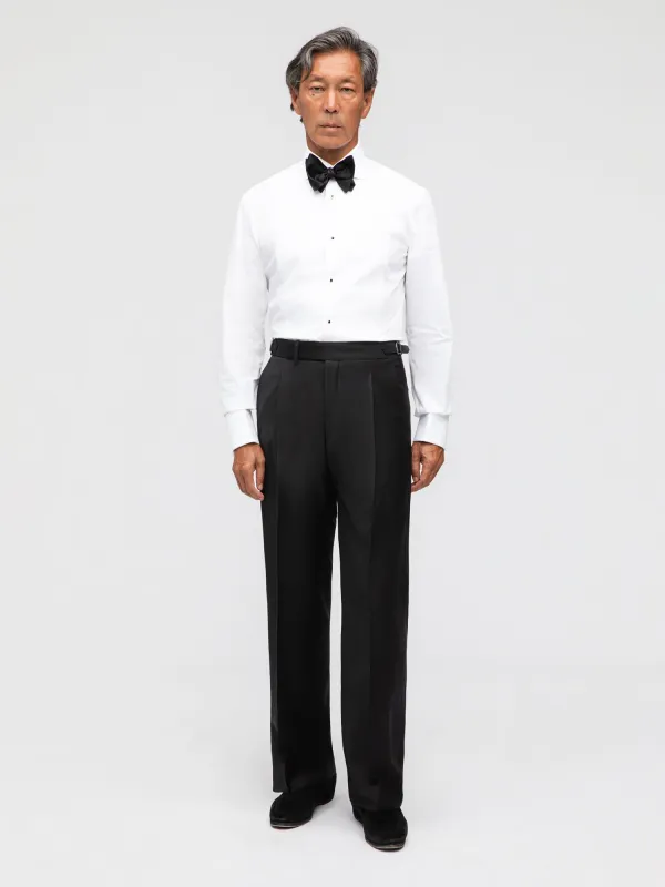 Black Wool Tuxedo Trousers (Wide Fit) sold by Grand Lè Mar