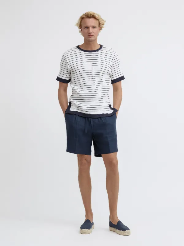 Navy White Piped Cotton T-Shirt sold by Grand Lè Mar