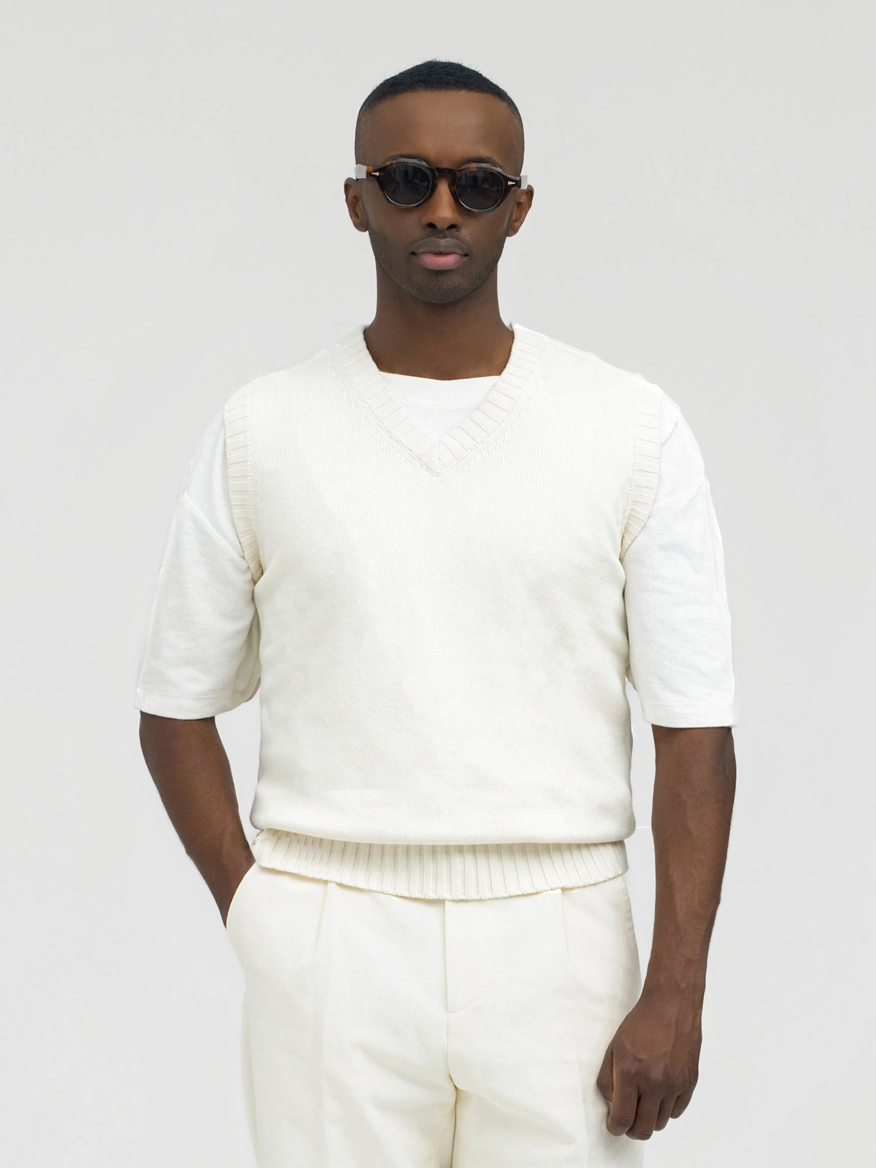 Ivory Cotton Silk V-Neck Vest sold by Grand Lè Mar product image thumbnail 3