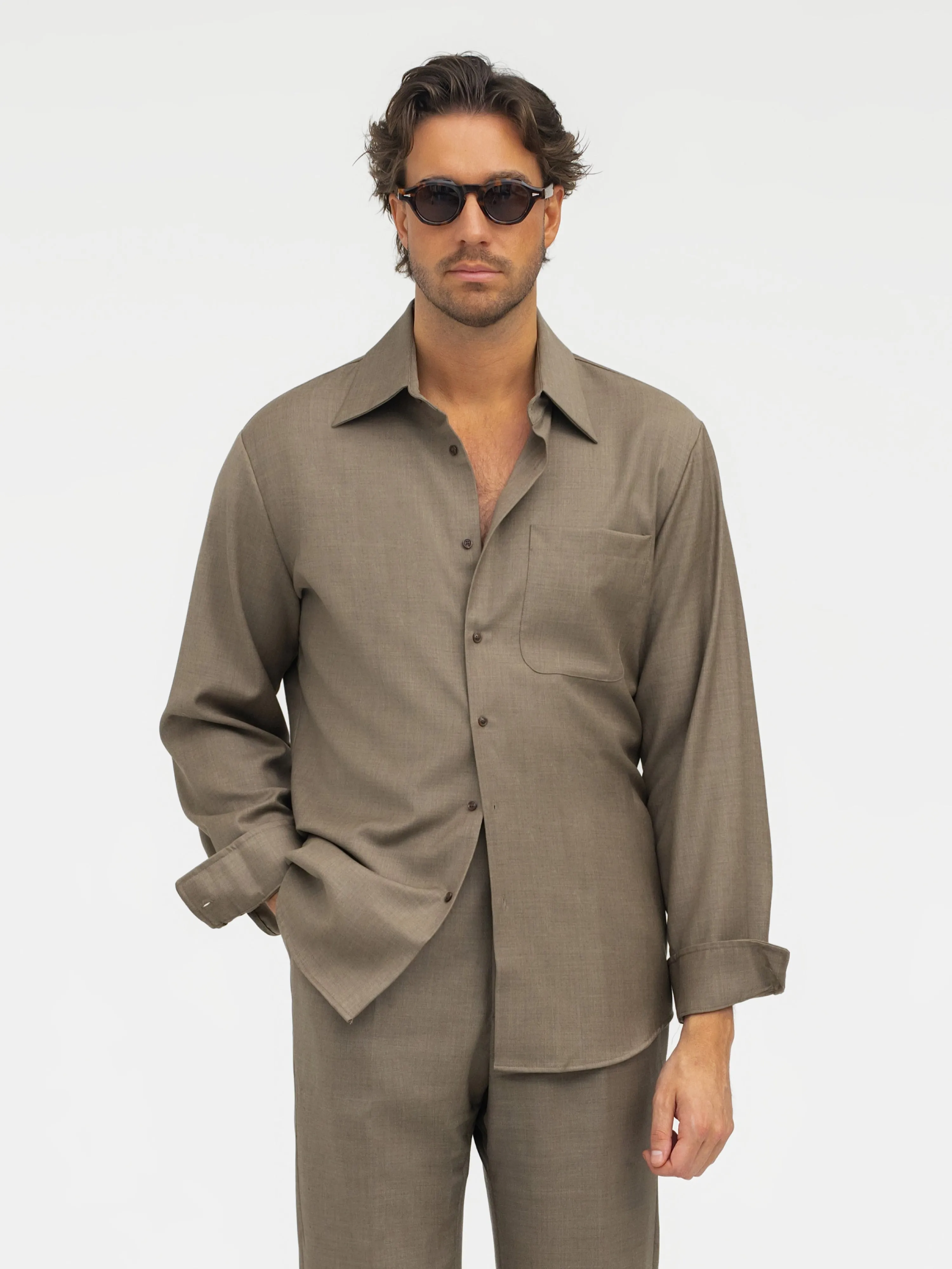Taupe Wool Shirt sold by Grand Lè Mar product image thumbnail 3