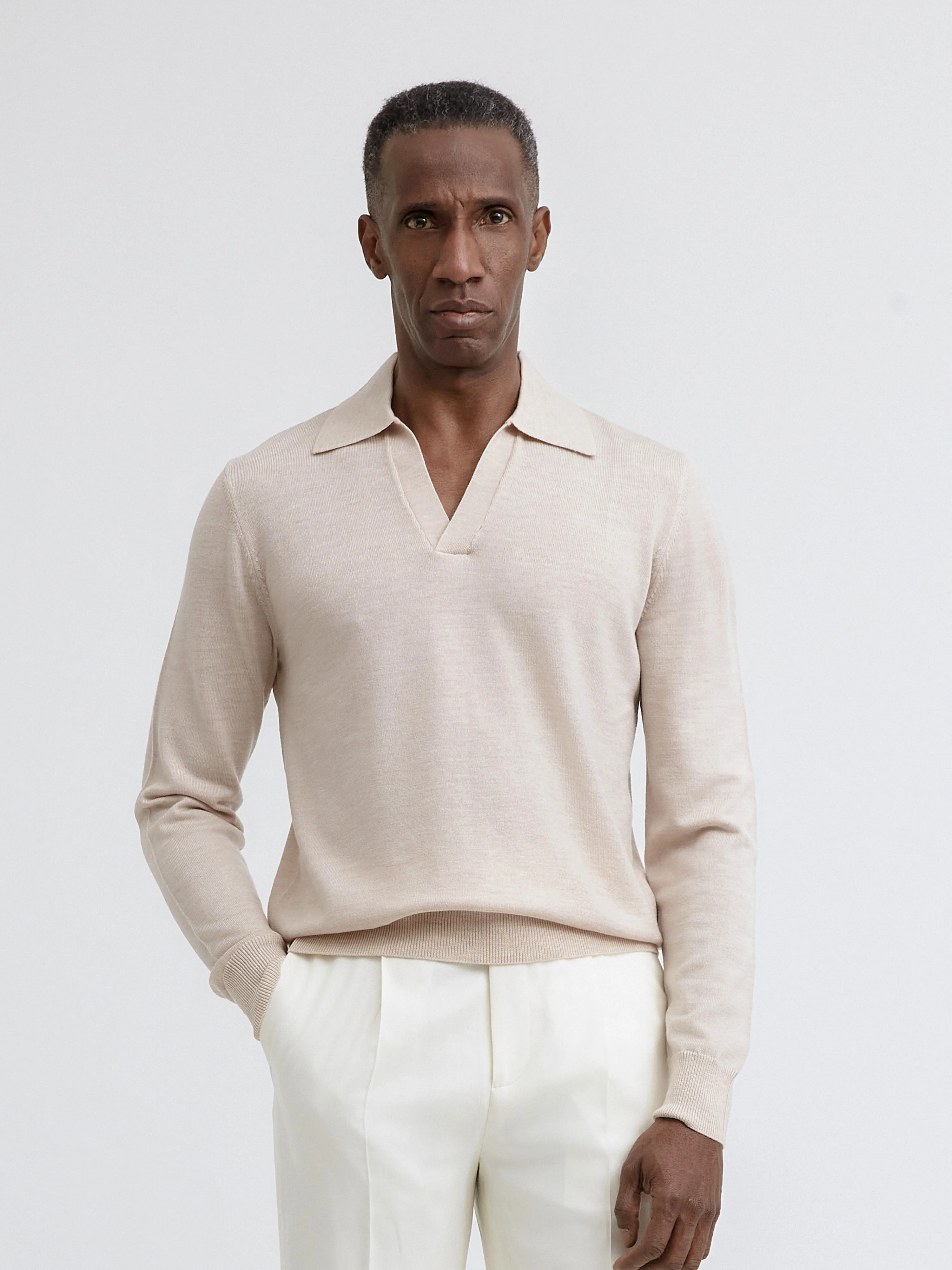 Beige Merino Wool Polo sold by Grand Lè Mar product image thumbnail 4