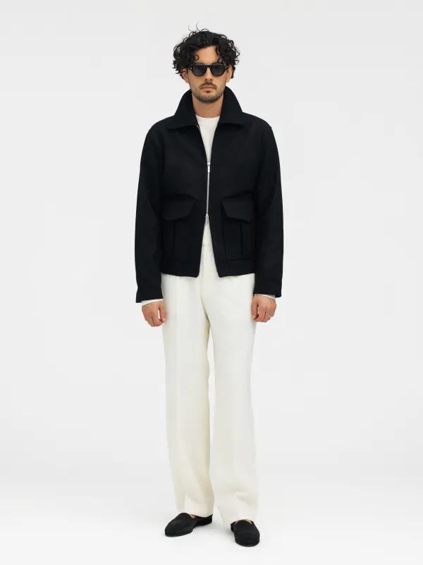 Black Flannel Flight Jacket sold by Grand Lè Mar