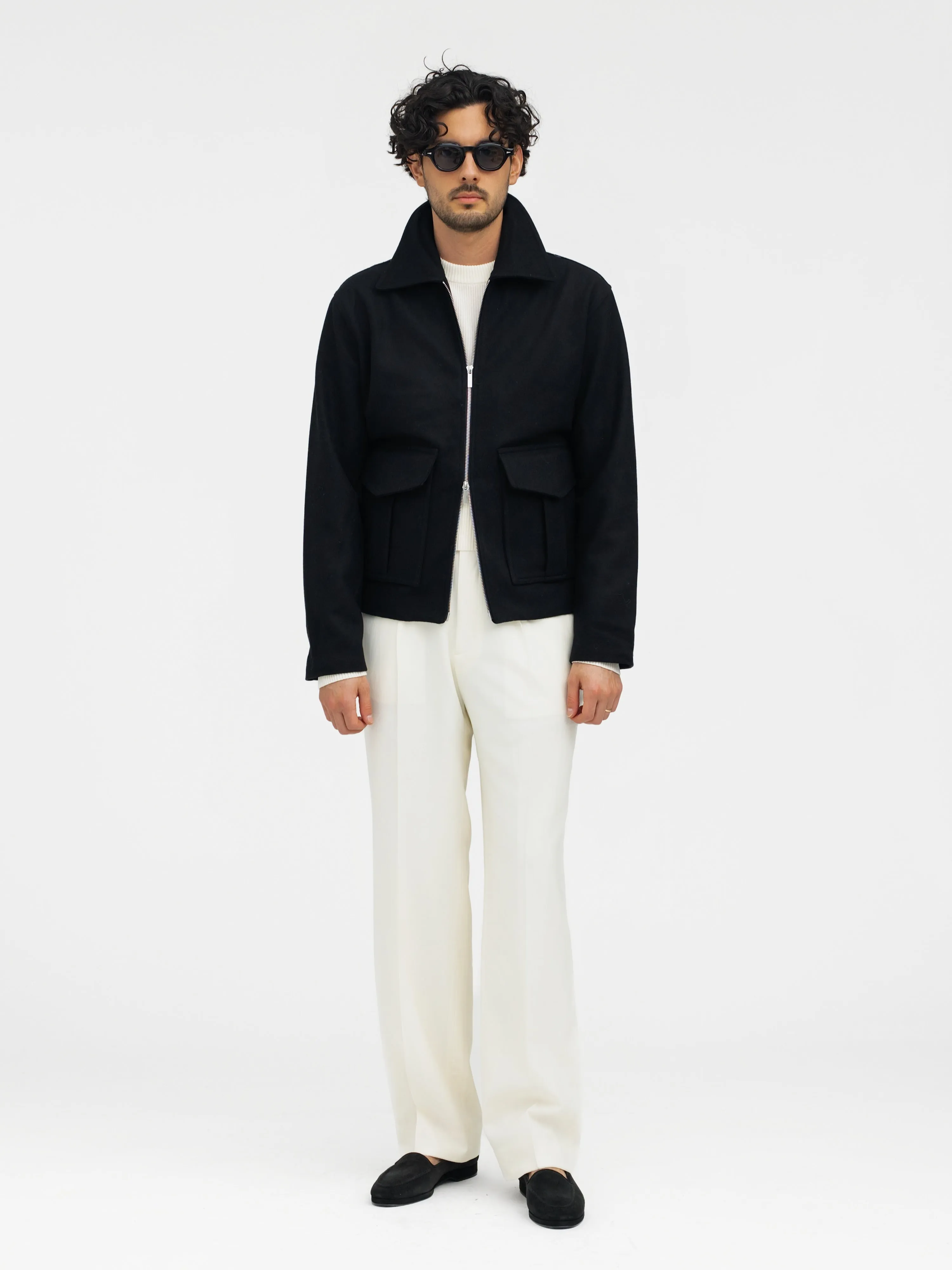 Black Flannel Flight Jacket sold by Grand Lè Mar