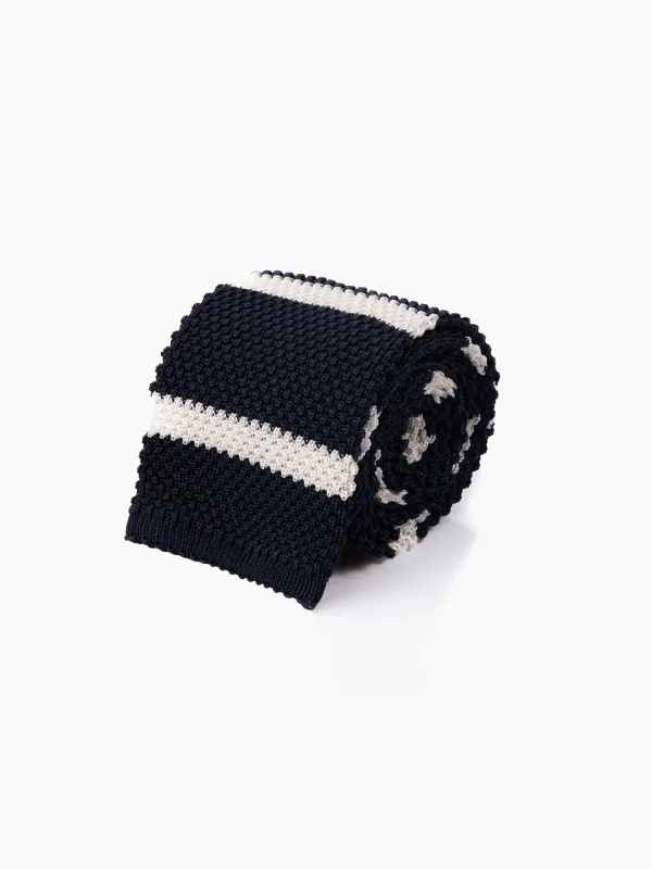 White Navy Striped Knitted Tie sold by Grand Lè Mar
