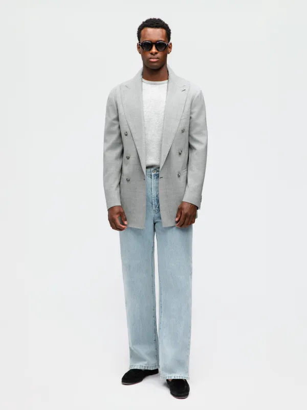 Light Grey High Twist Wool Jacket (DB) made by Grand Lè Mar