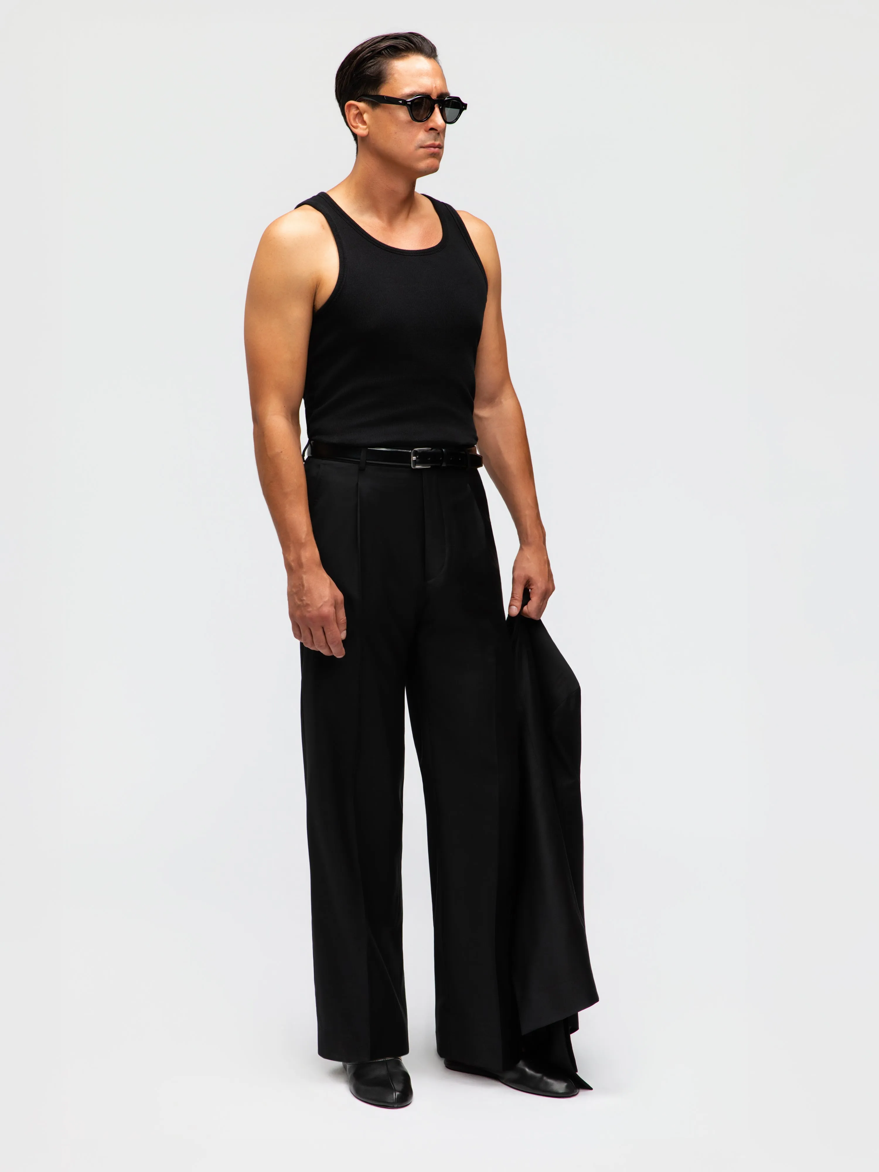 Black Wool Belt Trousers (Wide Fit) sold by Grand Lè Mar product image thumbnail 3