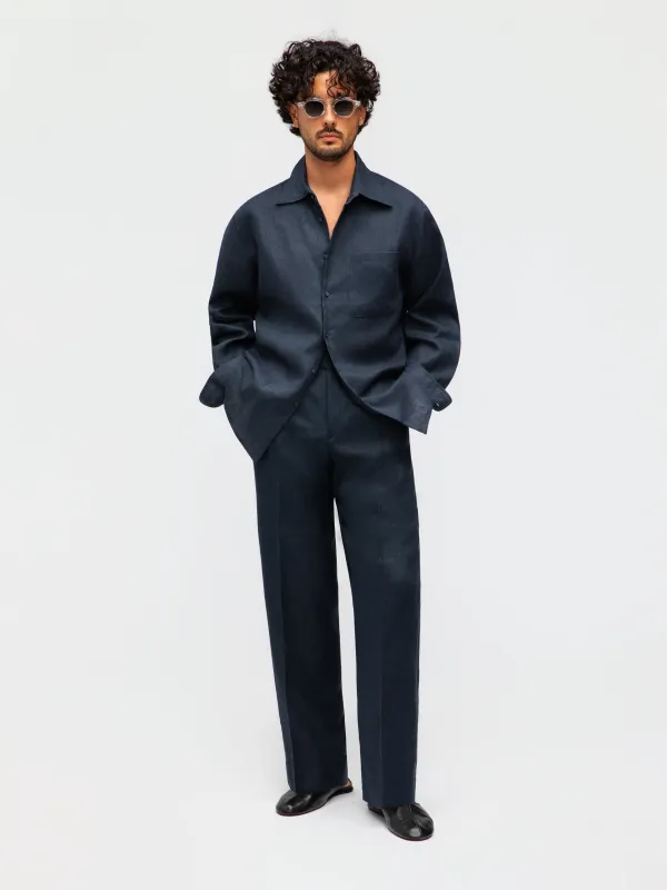 Navy Linen Shirt made by Grand Lè Mar