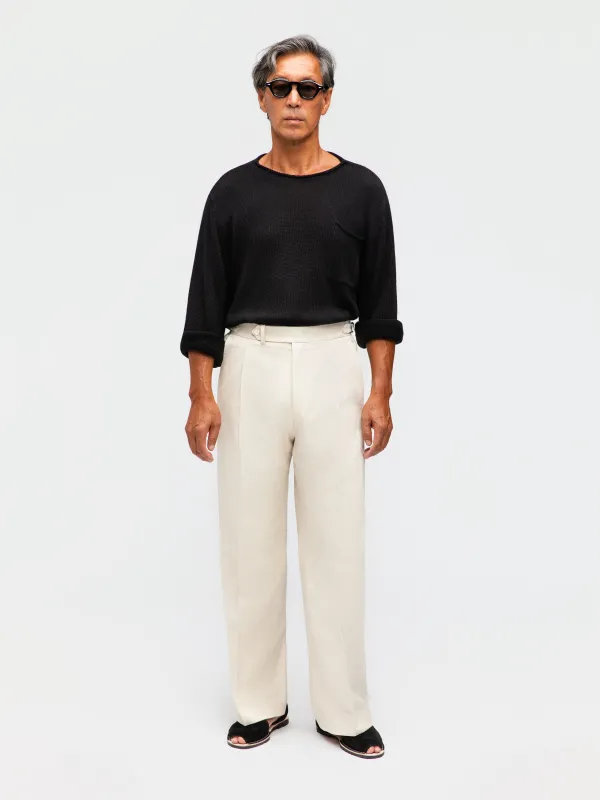 Oatmeal Cotton Linen Trousers (Wide Fit) made by Grand Lè Mar