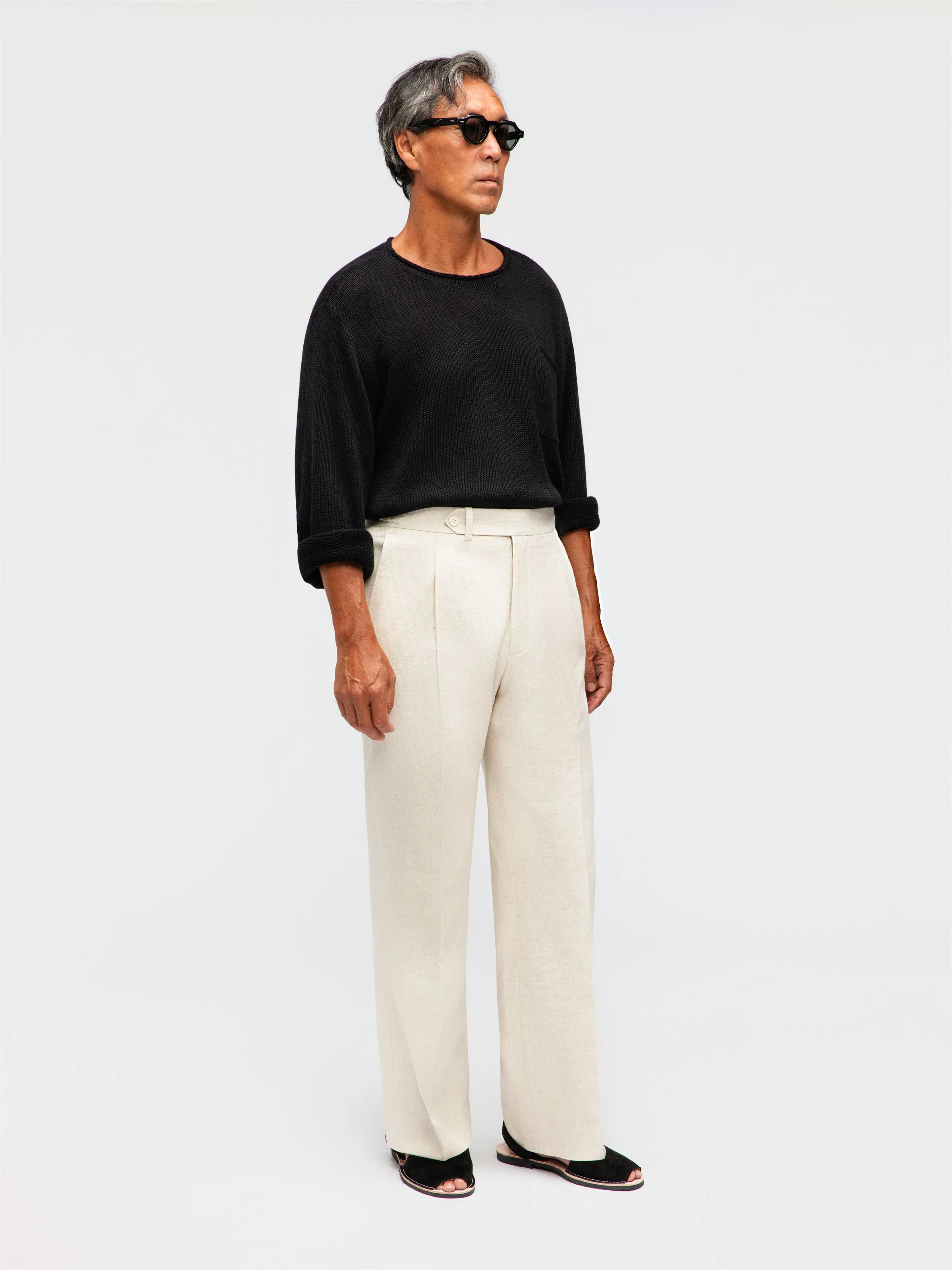 Oatmeal Cotton Linen Trousers (Wide Fit) sold by Grand Lè Mar product image thumbnail 3