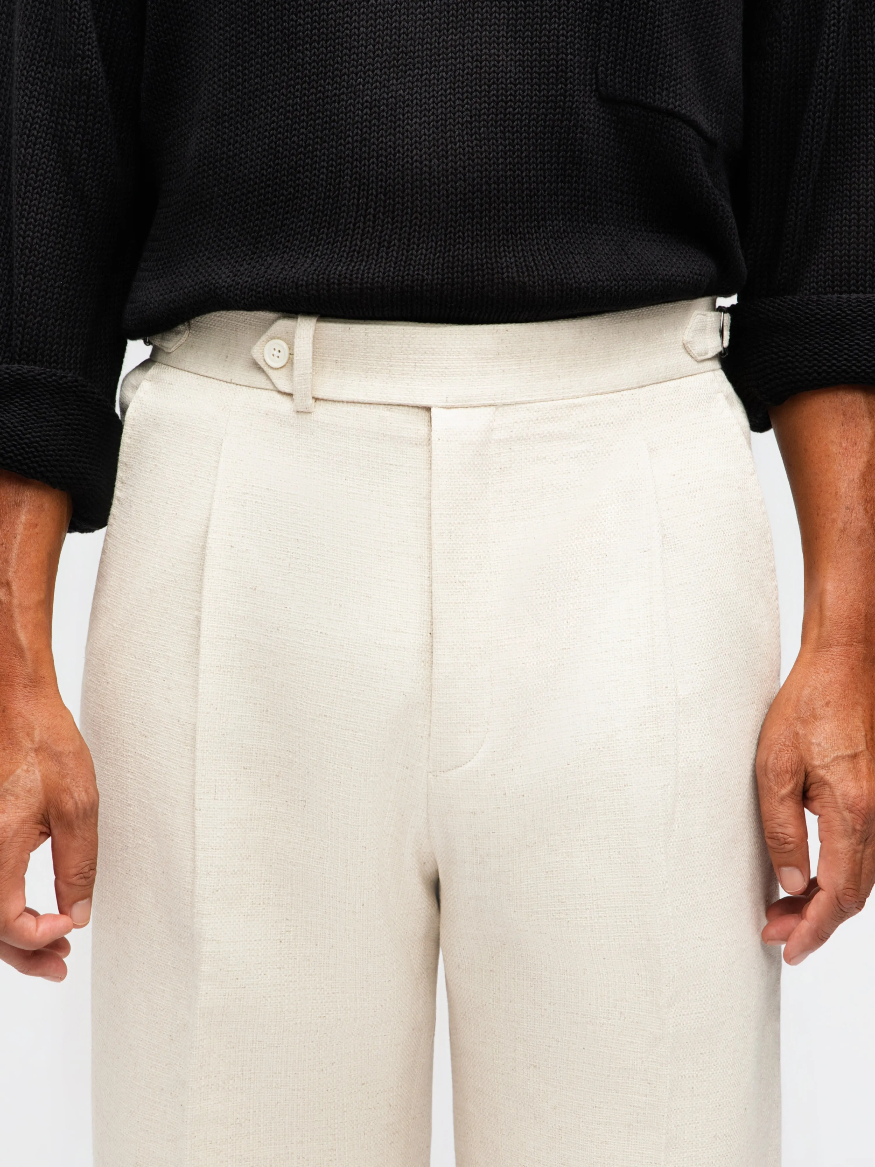 Oatmeal Cotton Linen Trousers (Wide Fit) sold by Grand Lè Mar product image thumbnail 4