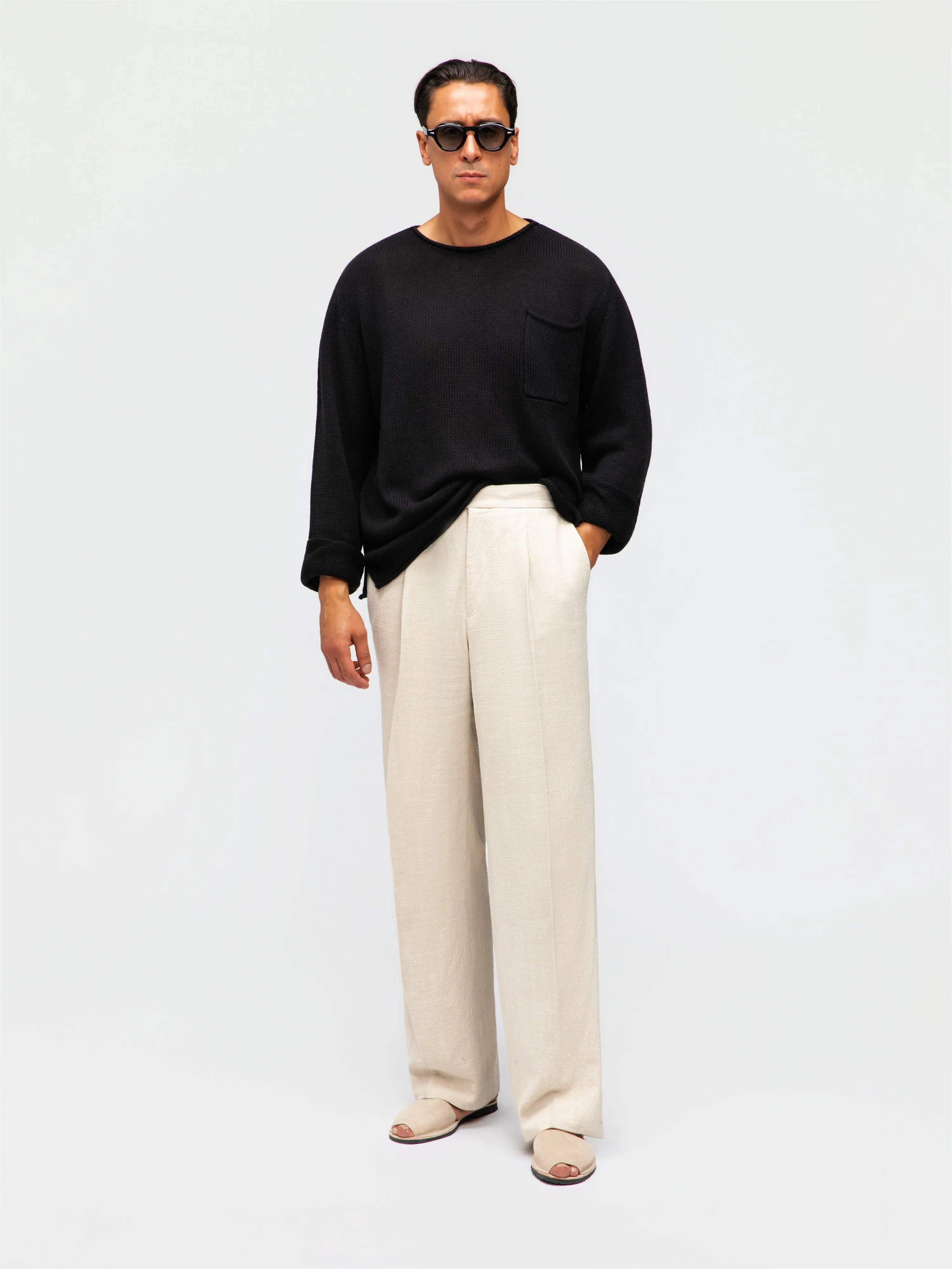 Black Cotton Linen Roll Neck sold by Grand Lè Mar