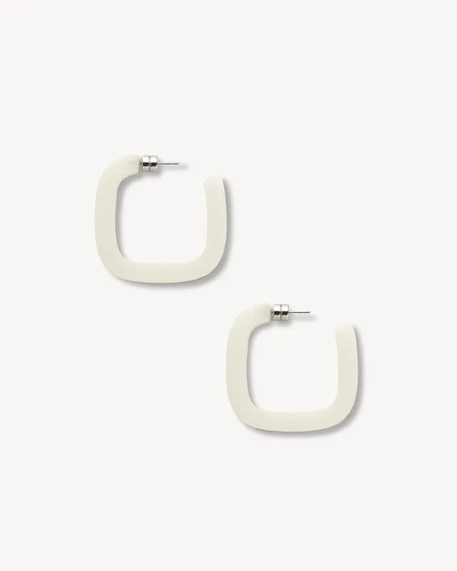 Midi Square Hoops in Milk Glass Matte sold by Machete