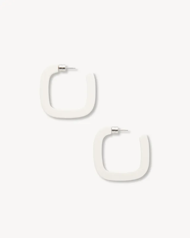 Midi Square Hoops in White Matte sold by Machete