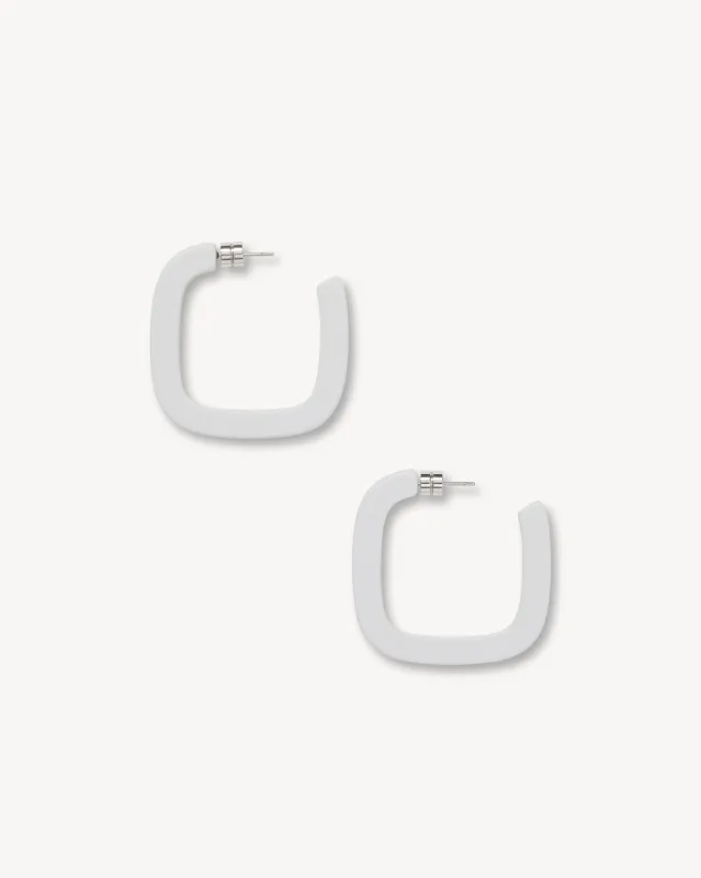Midi Square Hoops in Light Grey Matte sold by Machete