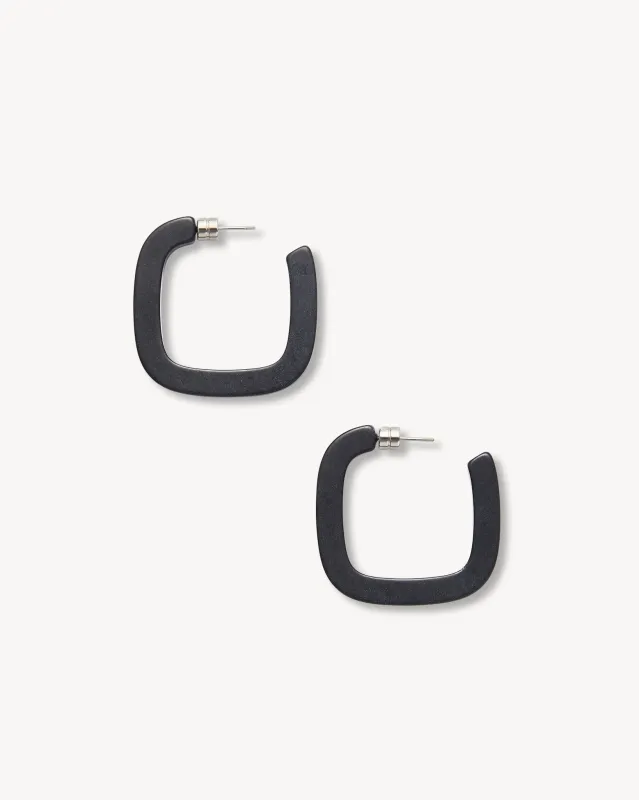 Midi Square Hoops in Black Matte sold by Machete